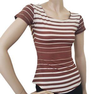 T.D.  Variegated Foil Stripe Shirt SZ S Brown Cream Silver